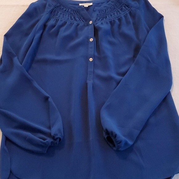 MAX STUDIO BLUE BOJO SMOCKED NECK PEASANT TOP BLOUSE SIZE SMALL LONG SLEEVE - Picture 3 of 8